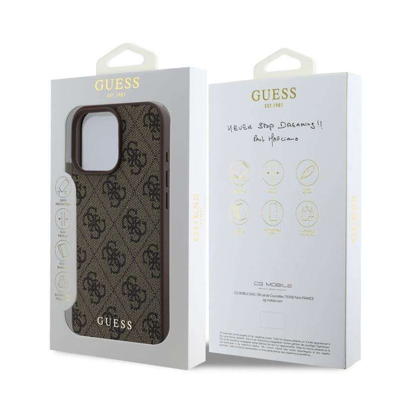 Θήκη PU Guess Apple iPhone 16 Pro Hardcase Classic Logo 4G Καφέ