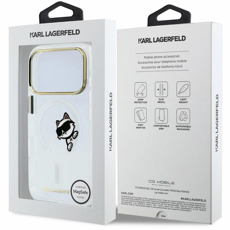 Θήκη PC/TPU Karl Lagerfeld Magsafe Apple iPhone 18 Pro/ 17 Pro IML Peekaboo Print & Metal Frame Choupette Διάφανο