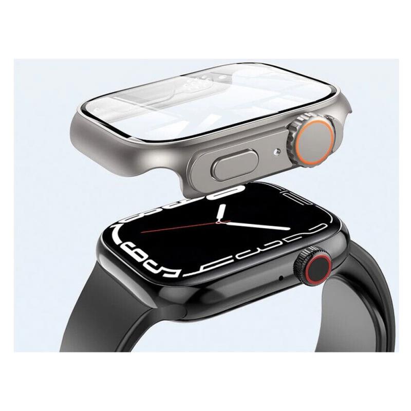 Θήκη Glass & PC inos Apple Watch 7/ 8/ 9 45mm Upgrade to Ultra Ασημί