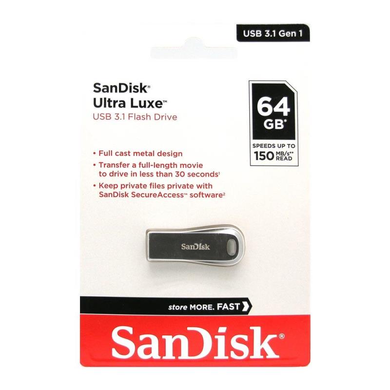 USB 3.1 Flash Disk SanDisk Ultra Luxe SDCZ74 USB A 64GB 150MB/s Ασημί