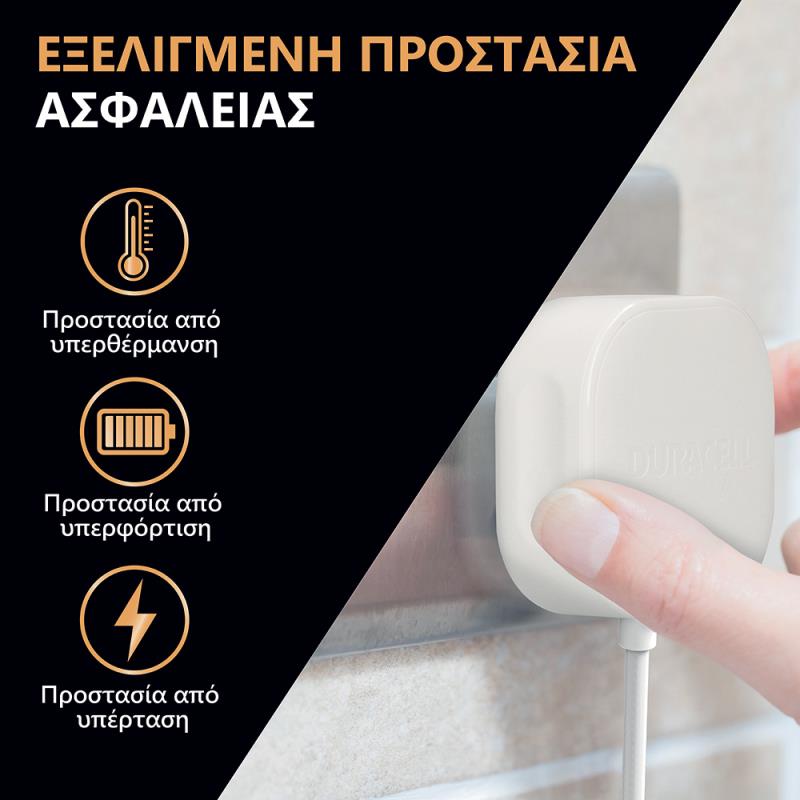 Φορτιστής Ταξιδίου Ταχείας Φόρτισης Duracell με Διπλή  Έξοδο USB A & USB C PD 30W Λευκό