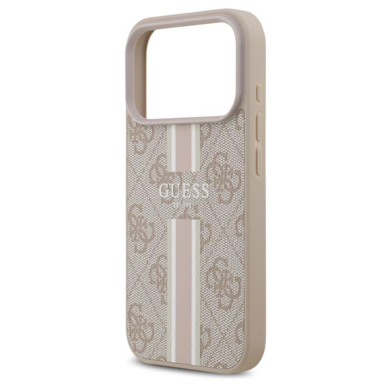 Θήκη PU Guess MagSafe Apple iPhone 17 Pro Hardcase Printed Stripes 4G Ροζ