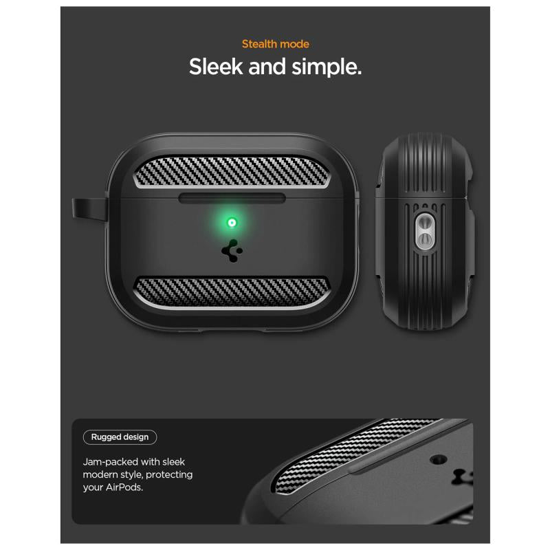 Θήκη Σιλικόνης Spigen Rugged Armor Apple AirPods Pro 3 με Γάντζο Μαύρο