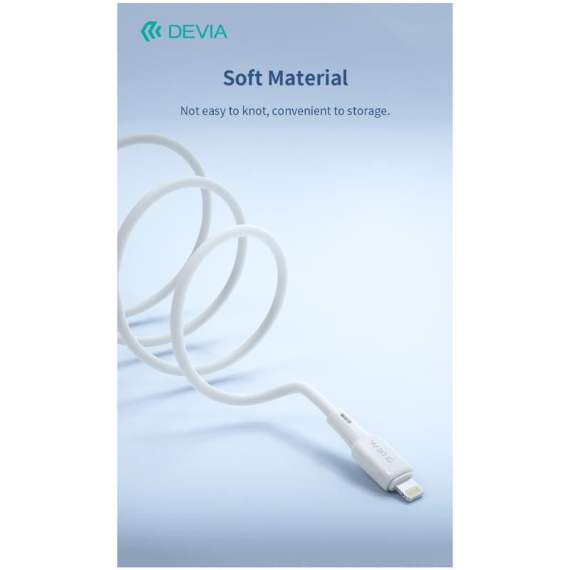 Καλώδιο Σύνδεσης USB 2.0 Devia EC630 USB A σε Lightning 2.4A Silicone Pro3 1m Λευκό