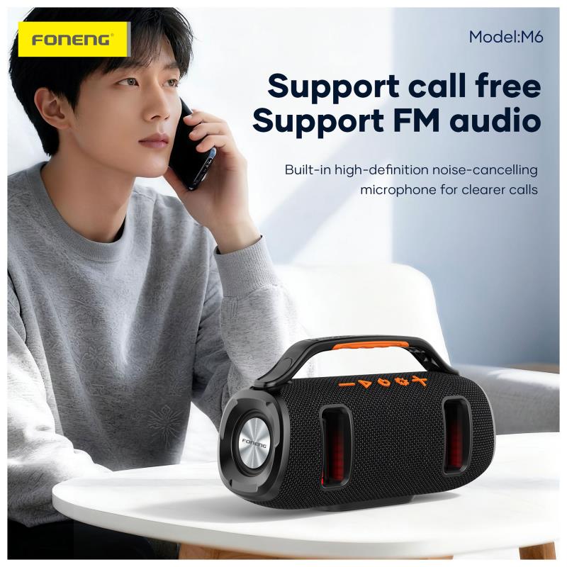 Φορητό Ηχείο Bluetooth Foneng M6 Deep Bass BT 5.3 2400mAh 15W με Λαβή Μαύρο