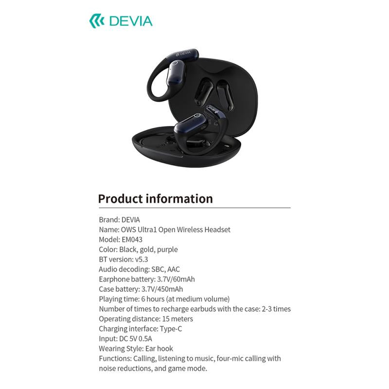 True Wireless Ακουστικά Bluetooth Devia EM043 OWS Ultra1 Open Χρυσό
