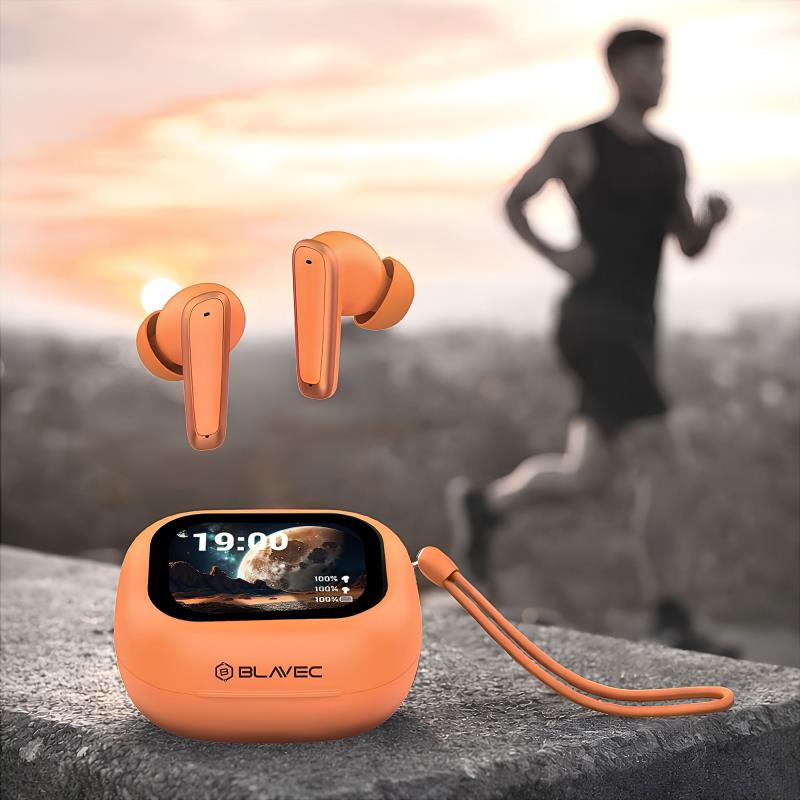 True Wireless Ακουστικά Bluetooth Blavec BW-07 Live ANC με Οθόνη LCD Πορτοκαλί