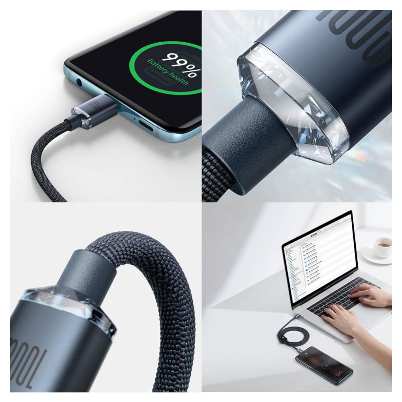 Καλώδιο Σύνδεσης USB 2.0 Baseus Crystal Shine USB C σε USB C PD 100W 5A 2m Μαύρο