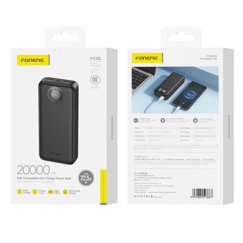 Φορτιστής Ανάγκης Foneng PX102 22.5W 20000mAh PD Μαύρο