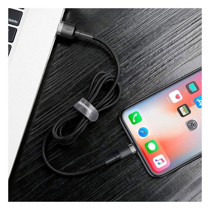 Καλώδιο Σύνδεσης USB 2.0 Baseus Cafule USB A σε Lightning 12W 2.4A 1m Μαύρο-Γκρι