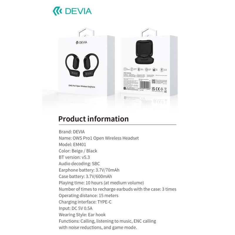 True Wireless Ακουστικά Bluetooth Devia EM401 OWS Pro1 Μπεζ