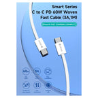 Καλώδιο Σύνδεσης USB 2.0 Devia EC325 Braided USB C σε USB C PD 60W 1m Smart Λευκό