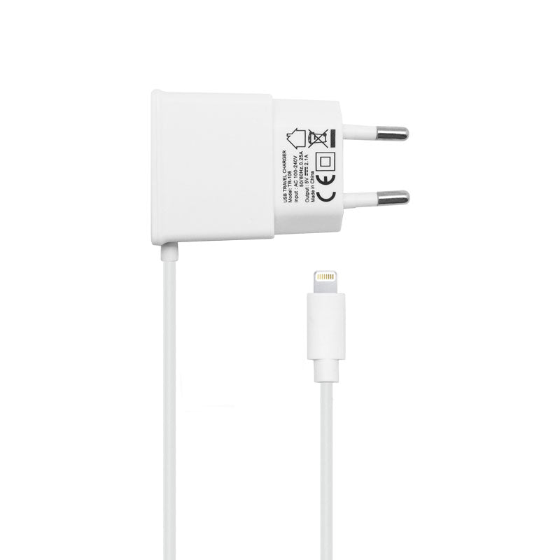 Φορτιστής Ταξιδίου inos Lightning με Extra Έξοδο USB Λευκό 2.1A