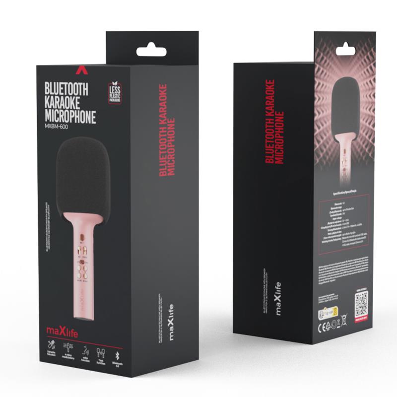 Ασύρματο Μικρόφωνο Bluetooth Maxlife MXBM-600 με Ηχείο (Karaoke) Ροζ
