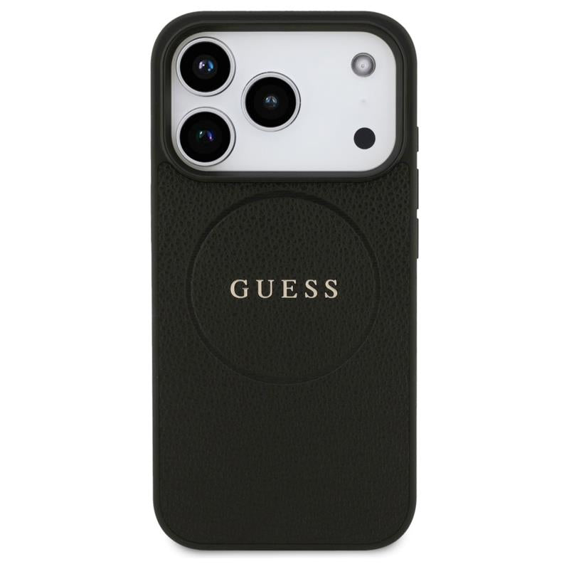 Θήκη PU Guess MagSafe Apple iPhone 17 Pro Max Grained Gold Ring Μαύρο