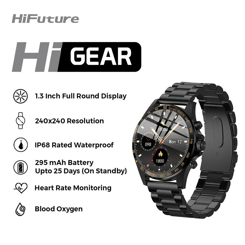 Smartwatch HiFuture HiGear 1.3" Μαύρο με Ατσάλινο Λουράκι
