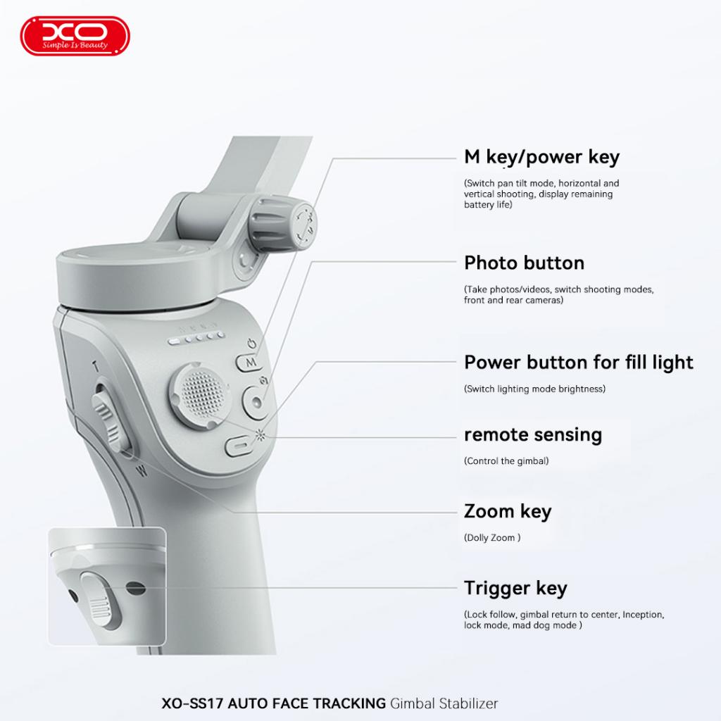 XO SS17 Smart Gimbal & 3-Axis Stabilizer for Mobile Phones with Tripod & Bluetooth – Gray