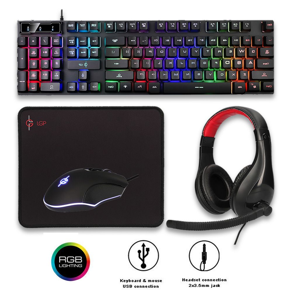 LAMTECH 4 IN 1 RGB GAMING COMBO SET (KEYBOARD-MOUSE-HEADSET-MOUSEPAD) MERCURY