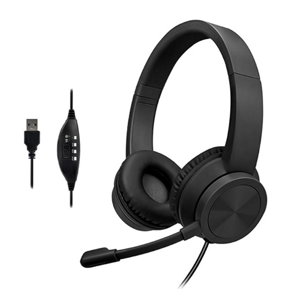 LAMTECH USB STEREO HEADPHONE WITH MIC NOISE CANCELLING BLACK